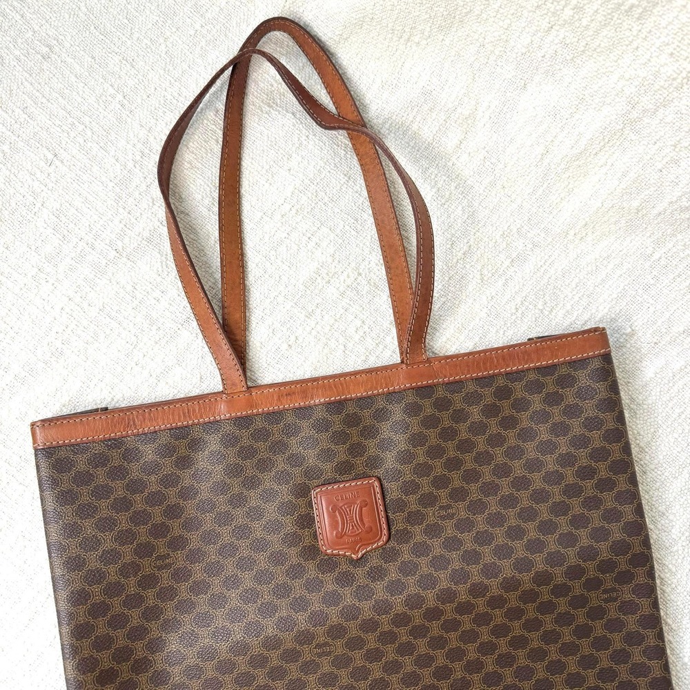 Vintage Celine Macadam Tote/Market Bag/Shopper Brown & Tan PVC Coated Canvas